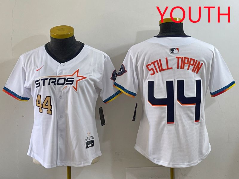 Youth Houston Astros #44 Still Tippin White Four generations Joint Name 2025 Nike MLB Jersey style 3